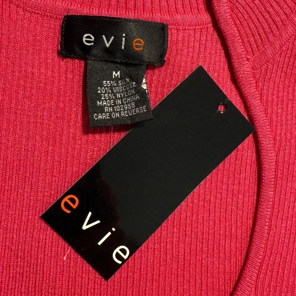 Evie Ribbed Knit Top Womens Medium Short Sleeve Pink‎ Silk Blend Casual NWT